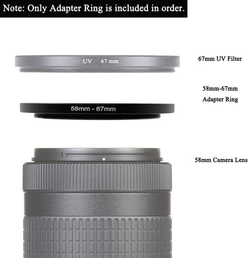 58-67(58mm Lens to 67mm Filter) Step-up Aerometal Camera Lens Filter Adapter Ring, Fire Rock Aviation Aluminum Alloy 58mm-67mm Step Up Ring for Filter, Hood, Lens Converter-2Packs