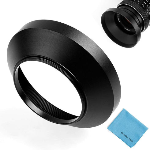 77mm Wide Angle Lens Hood, Universal Metal Sunshade for Canon Nikon Sony Pentax Olympus Fuji Camera + Microfiber