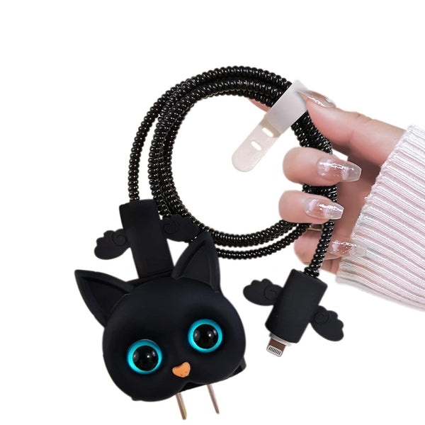 Cartoon DIY Cable Protector for iPhone Charger, 3D Kawaii Cat Design, USB Wire Cord Saver for iPhone 11 12 13 14 Pro Max