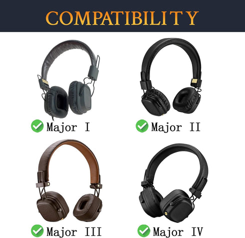 SOULWIT Cooling Gel Replacement Ear Pads Cushions for Marshall Major I/II/III/IV ANC Bluetooth Wireless/Wired Headphones, for Major 1/2/3/4 Headset, Earpads with Noise Isolation Foam - Black Gold