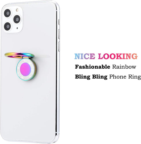 Rainbow Glitter Bling Bling Phone Ring Holder,Iridescent Sparkle Phone Ring Kickstand,Cell Phone Finger Ring Grip for Almost All Phones,Pad