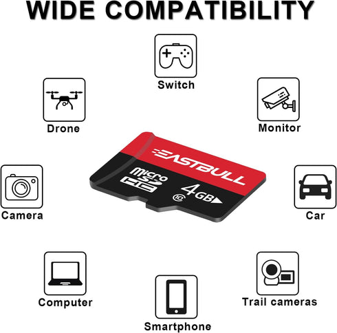EASTBULL 4GB Micro SD Cards - 10-Pack Full HD Video 90MB/s UHS-I U1 for Surveillance Security Cam