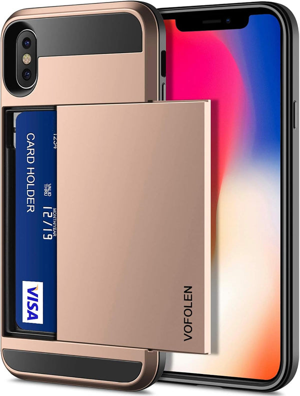 Vofolen Case for iPhone Xs Max, Wallet Card Holder Sliding Cover, Dual Layer Protective Hard Shell Hybrid TPU