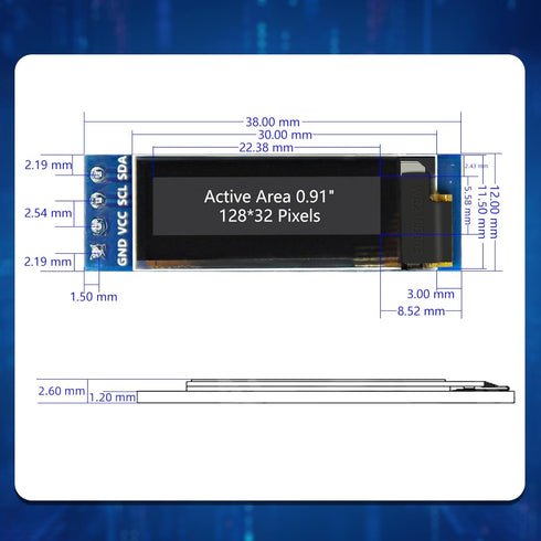 iPistBit 5 0.91 Inch I2C 128x32 SSD1306 ESP32 Pcs OLED Display Module, Pixel Luminous OLED Screen Board Compatible