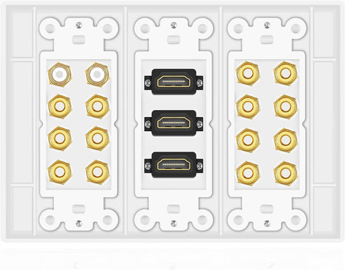 TNP Home Theater Wall Plate - 3-Gang 7.2 Surround Sound Distribution with Premium Gold Plated Copper Banana Binding Post