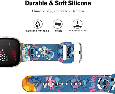 Stitch Holiday Pink Couple Bands - Compatible with Fitbit Sense/Sense 2/Versa 3/Versa 4 Soft Sport Strap