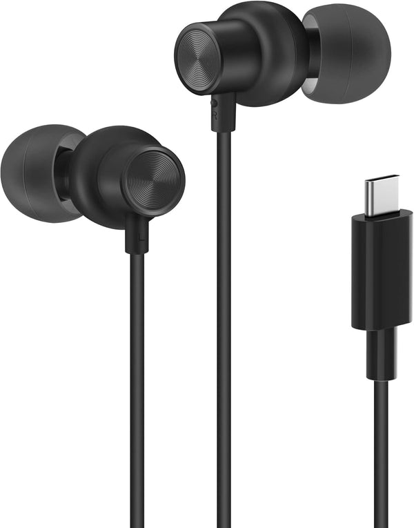PALOVUE USB Type C Earbuds with Mic & Volume Control for Google Pixel, Samsung, OnePlus, Huawei, Sony, MacBook - Black