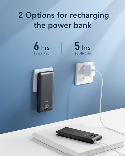 VEGER Portable Charger for iPhone, Built-in Cables and Wall Plug, 10000mAh Slim Fast Charging Power Bank, Black