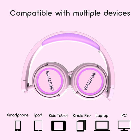 Kids Headphones V1 Wired Stereo Foldable On-Ear Headphones for School/Toddlers/Teens, Pink