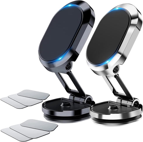 2 Pack Alloy Folding Magnetic Car Phone Holder, 360° Rotation Magnetic Cell Phone Holder for Car, Super Strong Magnet