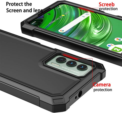 Cricket Outlast Case with Tempered Glass Screen Protector, 360 Full-Body Soft TPU Bumper Shockproof Silicone Cover