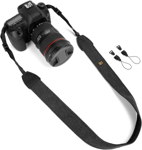 WANBY Black Canvas Camera Strap, Neck Shoulder Strap with Quick Release Buckles for DSLR SLR