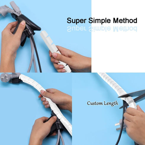 White Cable Organizer Cord Wire Cover Hider Sleeve Management, 2 PCS, VIWIEU Clutter Free Tube with Cable Tie Clips