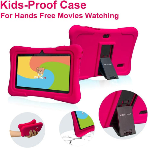 PRITOM 7 inch Kids Tablet, Quad Core Android OS, 32 GB ROM, WiFi, Bluetooth, Dual Camera, Educational, Kids-Tablet Case