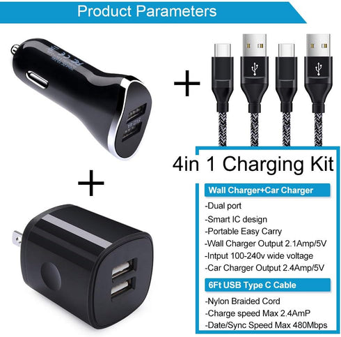 Car Charger for Samsung Galaxy S24 S23 S22 A21 A20 A51 A50 A70 A71 A01 A10e A53, Moto G Power/Stylus/Fast, Google Pixel 8 Pro 7 6 Pro 5 4A 3XL, Wall Plug Charger Car Adapter Type C Fast Charging Cable
