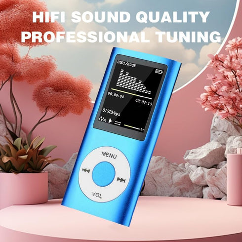 FKLBBLPM MP3 MP4 Portable Music Player, LCD Screen with Equalizer Display, MENU and VOL ControlsBlue