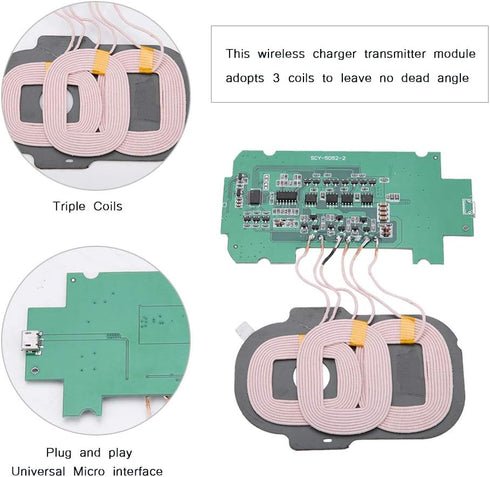 Wireless Charging Module DIY QI Standard 3 Coils Circuit Board Wireless Charging Transmitter, 5V 2A