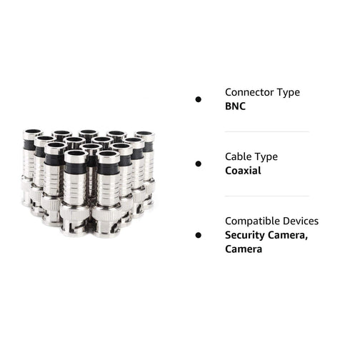 BNC Compression Connector, RG59 Crimper Video Plug Extension Coaxial Cable Connectors, 20PCS 75 Ohm Coupler