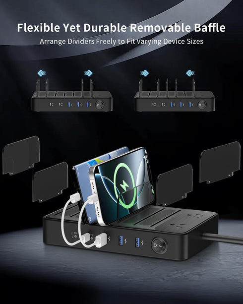 UREWDTR 85W Devices,7 2 2 3 Charging Station for Multiple Port USB Charger Stations with AC, USB C, USB A,Family