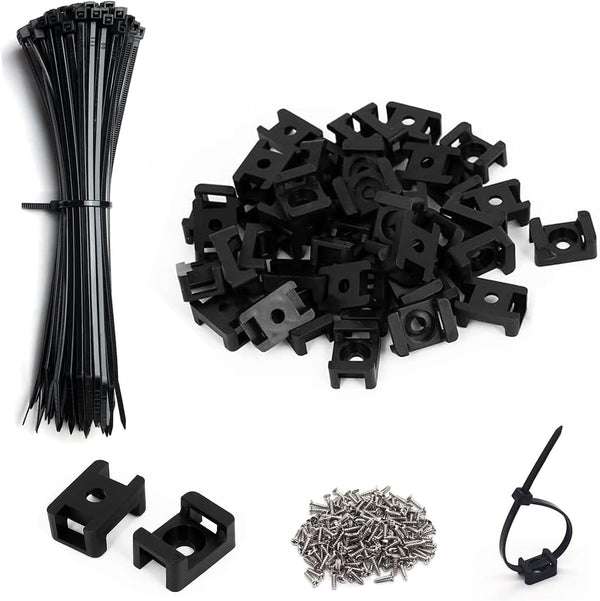 XVTHOAKU Black Cable Zip Tie Mounts Kit-50 Pcs Cable Zip Tie Saddle Type