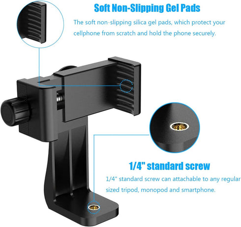 Smartphone Tripod Mount Holder, Adjustable Clip for Cell Phone, Digital Camera Bracket, Compatible with Most Cellphones