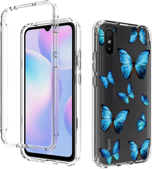 Xiaomi Redmi 9A M2006C3LG/9i M2006C3LII Case with Floral TPU & Tempered Glass Screen Protector - Slim Protective Armor.