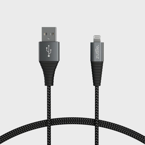 MFi Certified Shield Silver&Black Lightning Cable, 6 Ft Reinforced Kevlar Charger for iPhone 12, SE, 11, X, 8, 7, 6,