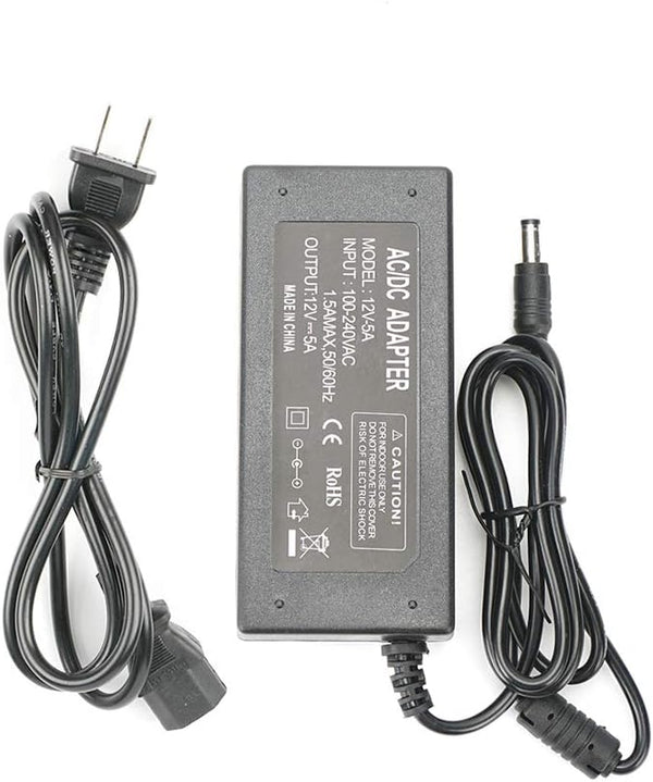 12V 5A Power Adapter, AC100-240V to DC12V Transformer, Power Supply for LED Strip Light, Security Cameras