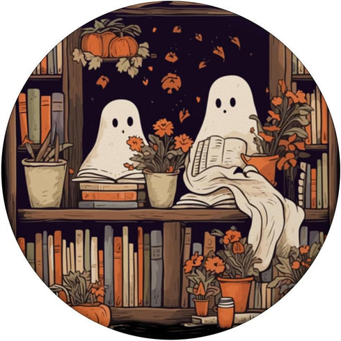 Spooky Ghost Reading Books in a Library PopSockets Standard PopGrip