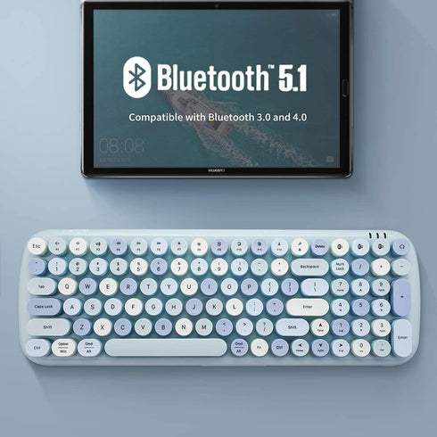 MOFII Bluetooth Wireless Keyboard, Retro Aesthetic with Colorful Round Keys, Connects 3 Devices - Blue
