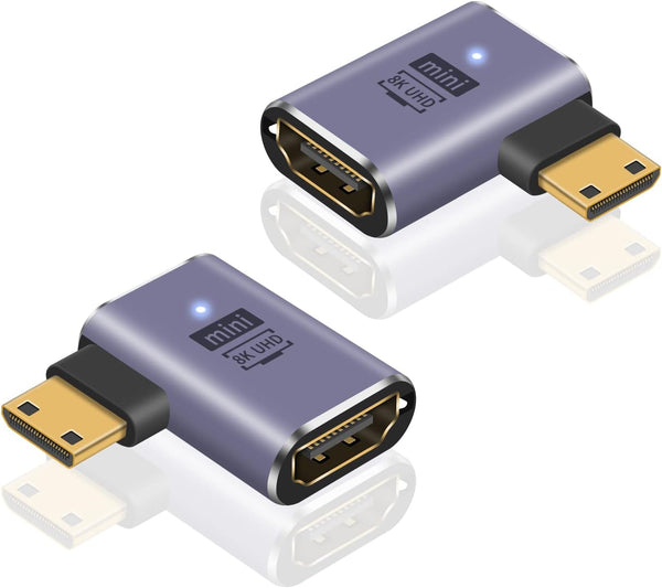Poyiccot Mini HDMI to HDMI Adapter 8K, 90 Degree Mini-HDMI 2.1 Converter with 48Gbps Compatibility