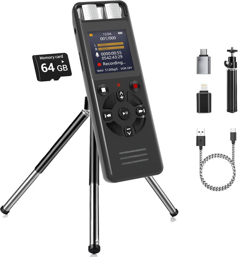 Aiworth 64GB Digital Voice Activated Recorder for Lectures&Meetings,Phone Connected via OTG,4640 Hours Audio