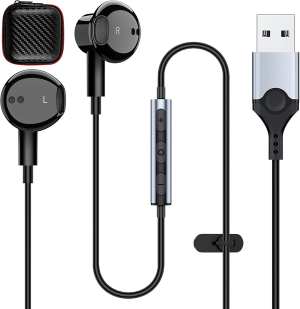 USB Earbuds with Microphone for PC, Wired Headset with Mute, Noise Isolating Gaming Headphones for Laptop HP Dell