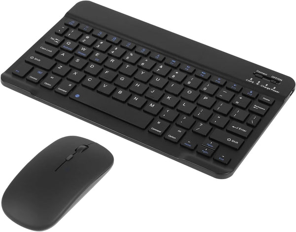 Ultra-Slim Portable Bluetooth Keyboard and Mouse Combo, Compact Rechargeable Wireless Set for iPad Pro/Mac OS/Windows