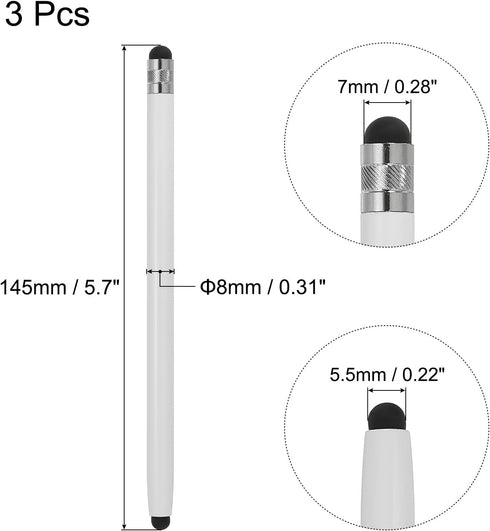 MECCANIXITY 3pcs Stylus Pens for Touch Screens Dual Rubber Tips Capacitive Stylus Universal Tablet Pen Sensitivity Precision, White