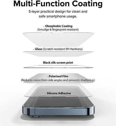 Ringke Privacy Glass Anti-Spy Screen Protector for iPhone 14, 6.1" Full-Coverage Tempered Glass.
