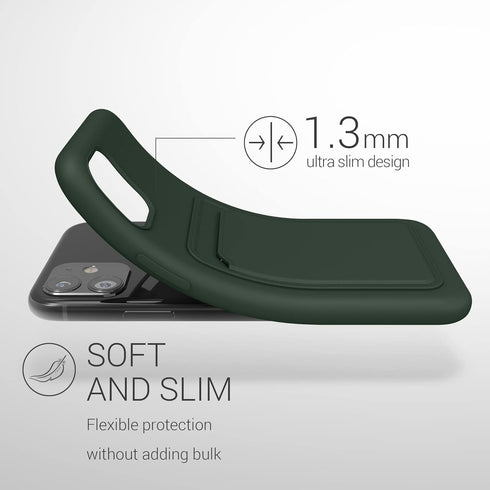 kwmobile 11 Case Compatible with Apple iPhone Case - TPU Phone Cover with Credit Card Holder - Dark Green