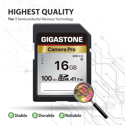 Gigastone 16GB SD Card V10 SDHC Memory Card High Speed Full HD Video Compatible with Canon Nikon Sony Pentax Kodak Olympus Panasonic Digital Camera, with 1 Mini case