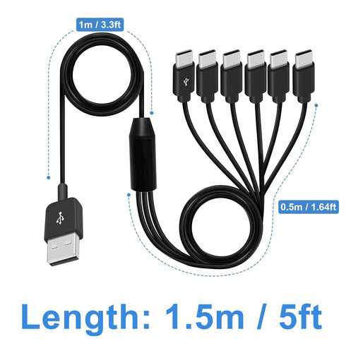 Poyiccot USB A to USB C Splitter Cable, 6 in 1 USB 2.0 Type A Male to 6 USB C Male Charging Cable, 5ft