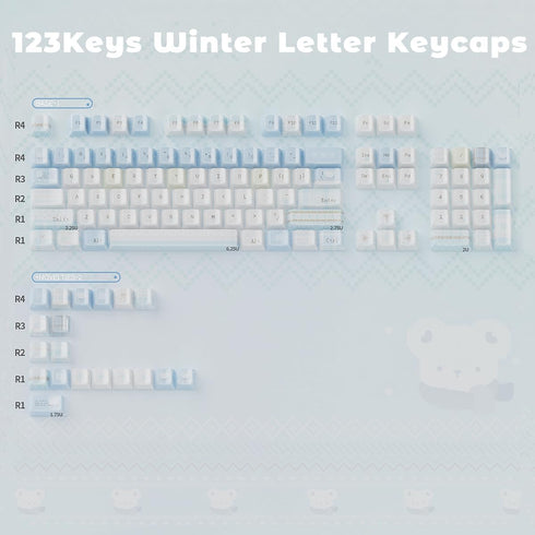 SUEHIODHY 123 Set, 61/68/84/87/98/100 Crystal Jelly Keycaps, Blue White Translucent Keycaps, Keys Custom KDA Profile
