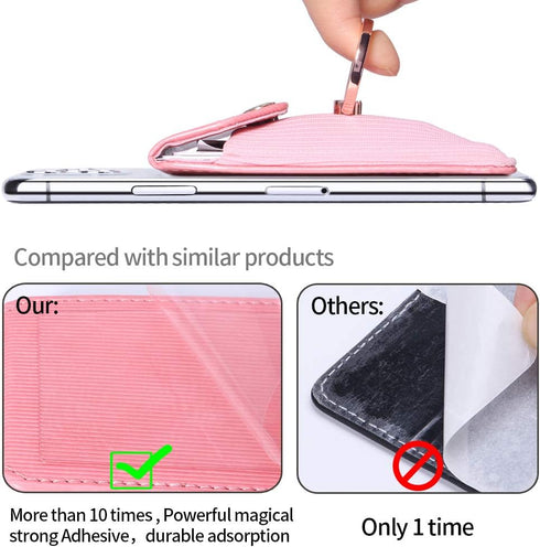 Card Holder & Ring Stand for Smartphones, Stick-on Wallet for iPhone & Android, Adhesive Credit Card Sleeve