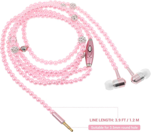 in-Ear Earphones with Mic - Wired Headset with Remote and Mic Hands-Free Pearls Chain Universal Earphone for Girls