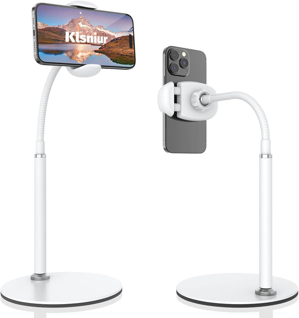Cell Phone Stand, Adjustable Height & Angle Gooseneck Holder for Desk, Aluminum Alloy for 3.5"-7" Devices