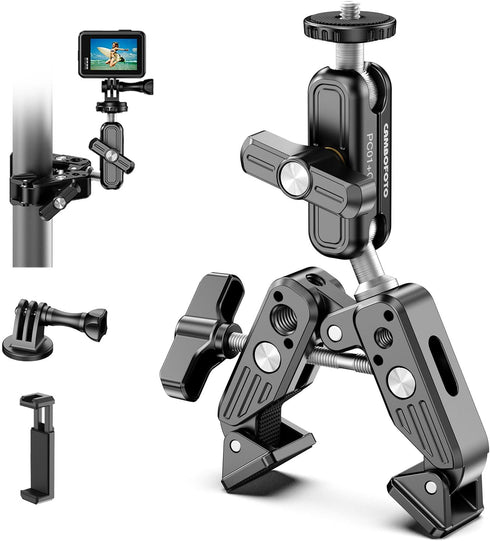 CAMBOFOTO Super Clamp Camera Mount, 360 Dual Ballhead Magic Arm, 1/4"-20 & 3/8"-16