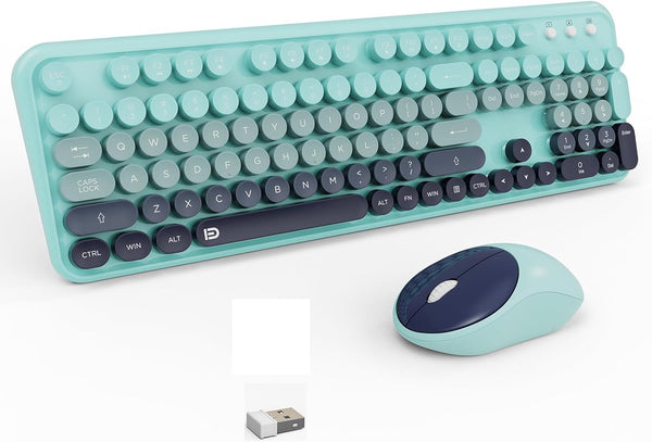 Wireless Keyboard and Mouse Combo, 2.4 GHz Wireless Full-Sized Typewriter Keyboard with Round Keycaps for Windows,