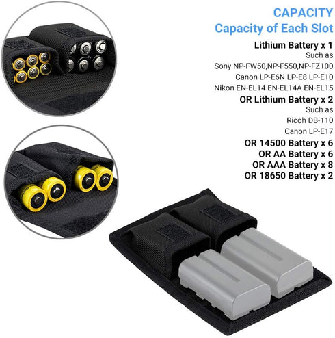 DSLR Battery and Memory Card Holder Pouch, 3 Pockets for AA Battery and Various Camera Batteries and SD Cards