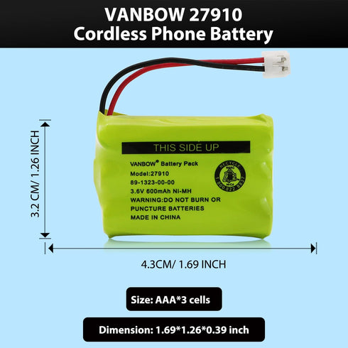 27910 Cordless Phone Battery for Motorola SD-7501, MD7161, AT&T, Ni-MH 3.6V (Pack of 2)