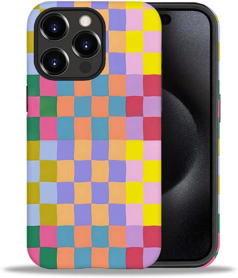 SEized Happy Colorful Checkerboard Case for iPhone 13 Pro, Durable Protection for Girl Women Boy Men