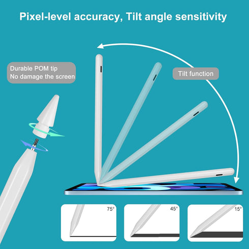 iPad 9th/10th Generation Stylus Pencil Palm Rejection,Active Pen for iPad Pro 12.9" and 11"/iPad Air 4th and 5th Generation/iPad Mini 6th/5th Generation Pencil with High Precision Fine POM Tip White