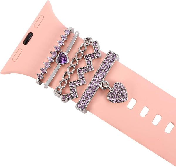 Decorative Heart Rings Loops Compatible with Apple Watch Silicone Bands Charms for iwatch Series
